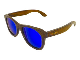 Occhiali da sole in legno bambù tinta scura, lenti polarizzate riflettenti colore blu, filtri protezione UV400 - Okulars