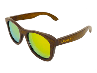 Occhiali da sole in legno bambù tinta scura, lenti polarizzate colore giallo oro semi-trasparente, filtri protezione UV400 - Okulars