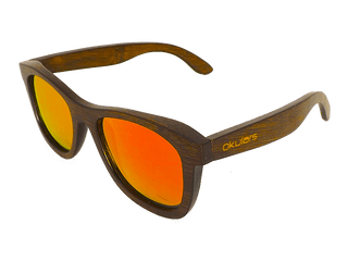 Occhiali da sole in bamboo tinta scura, lenti polarizzate riflettenti colore rosso, filtri protezione UV400 - Okulars