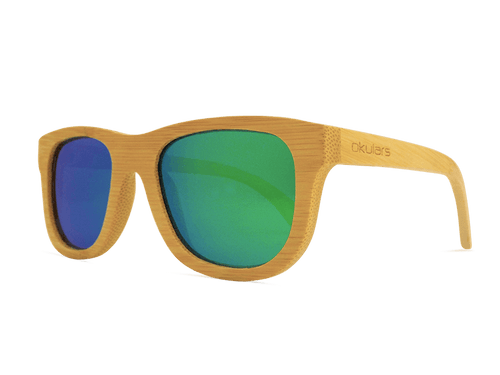 Occhiali da sole in legno di bambù tinta naturale, lenti verdi polarizzate a specchio, filtri protezione UV400 - Okulars
