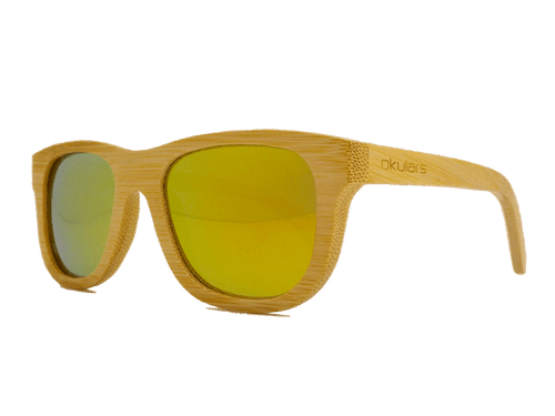 Occhiali da sole in legno di bambù tinta naturale, lenti polarizzate riflettenti colore giallo, filtri protezione UV400 - Okulars