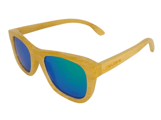 Occhiali da sole in legno di bambù tinta naturale, lenti polarizzate specchiate colore verde, filtri protezione UV400 - Okulars